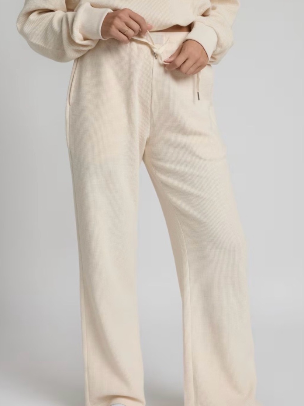 Comfrt Waffle Lounge Pants Women's S Ivory Wide Legs Cozy Fall Full Length NICE✅